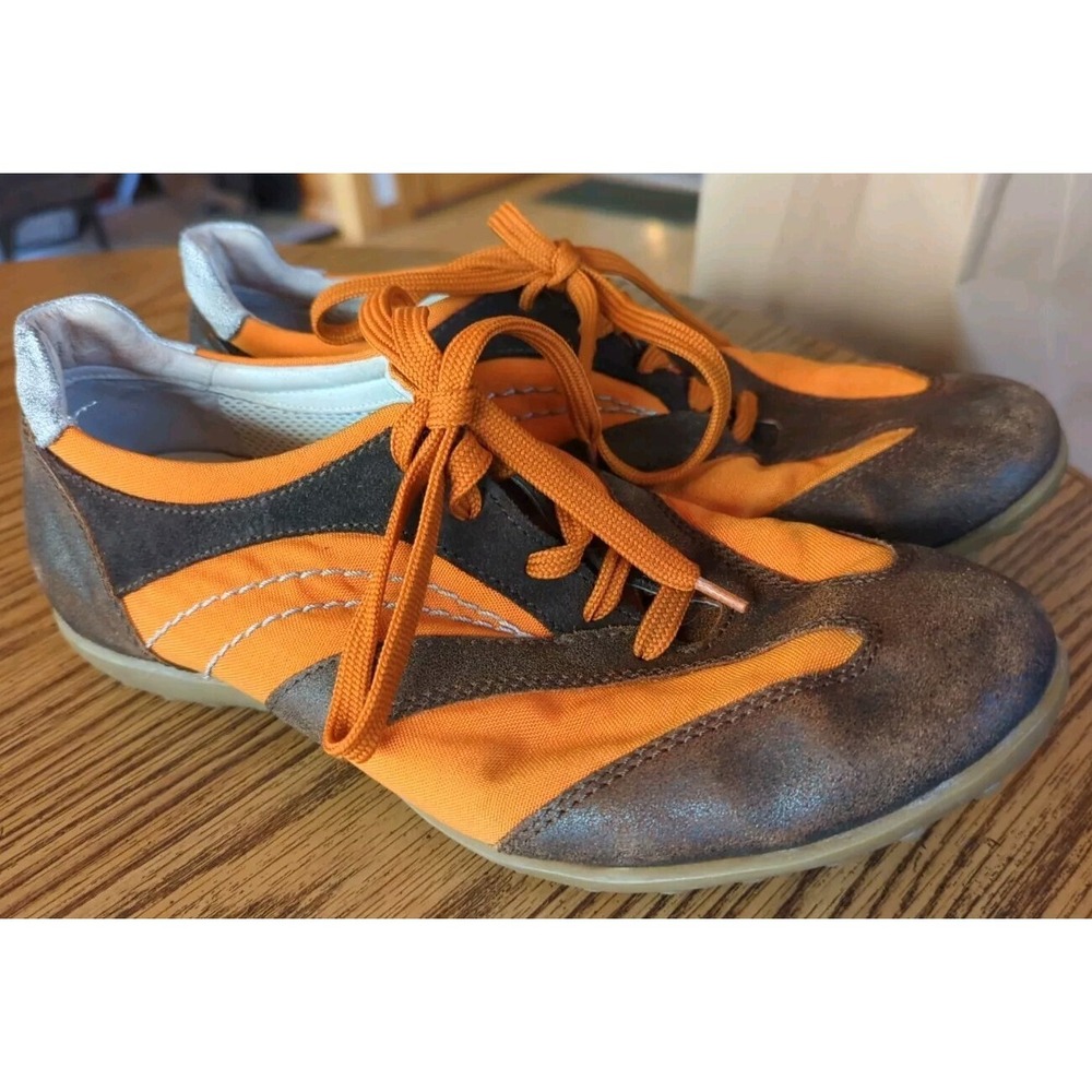 GEOX Mens 43.5 Leather Suede Sneaker Brown Orange Casual Running Shoes Size 10.5